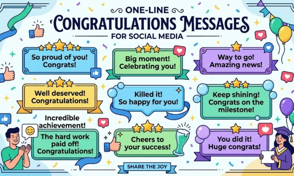 One-Line Congratulations Messages for Social Media
