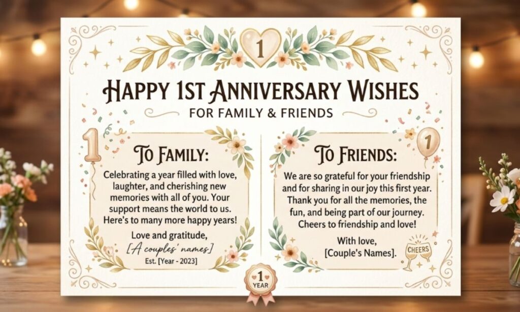 First Anniversary Wishes for Family and Friends