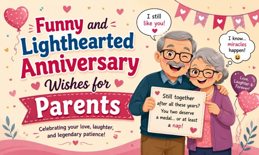Funny and Lighthearted Anniversary Wishes for Parents