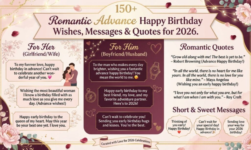 150+ Romantic Advance Happy Birthday Wishes, Messages & Quotes (2026)