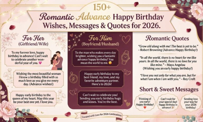 150+ Romantic Advance Happy Birthday Wishes, Messages & Quotes (2026)