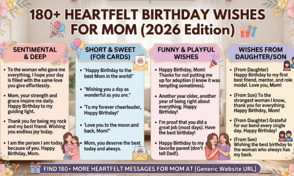 180+ Birthday Wishes for Mom Heartfelt Messages (2026)