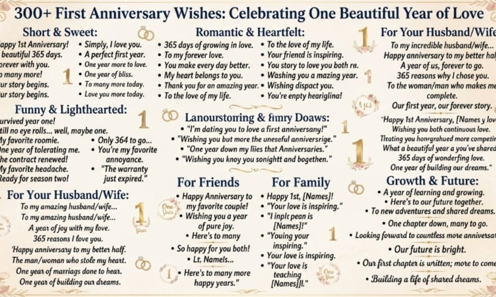 300+ First Anniversary Wishes to Celebrate One Beautiful Year of Love